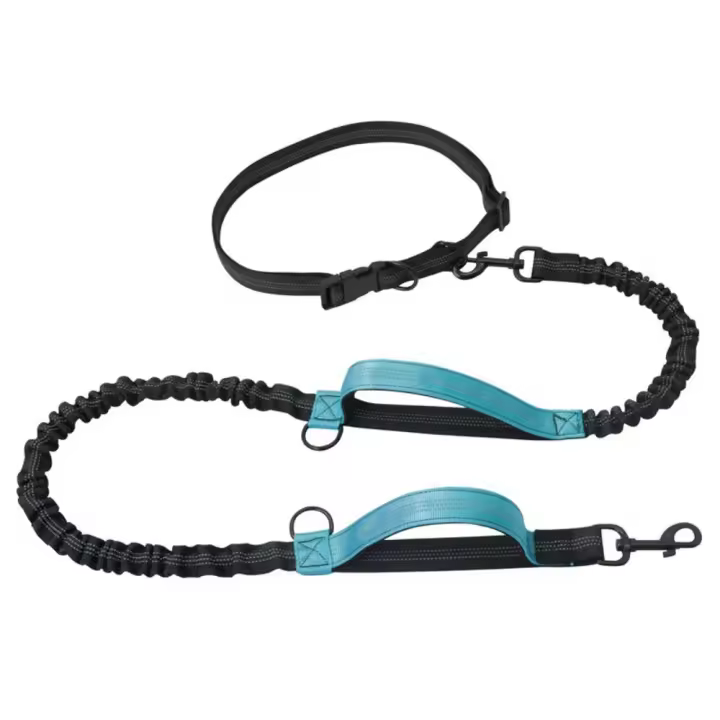 Cuerda de tracción para perros multifunción con doble mango, correa ajustable manos libres para perros, correas elásticas de nailon para mascotas para caminar - 1