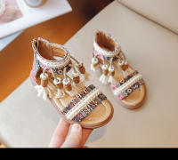 Zapatos informales bohemios para niñas, Sandalias planas con cremallera trasera, con borlas, transpirables, de verano - details 5