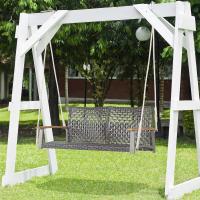 Columpio de Exterior de Ratán PE 2 Asientos Resalto Curvado y Soporte de Brazo de Madera de Acacia - details 7