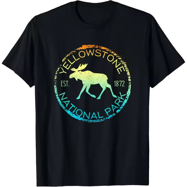 Camiseta de recuerdo para hombre, camiseta Retro de alce excursionista del Parque Nacional Yellowstone, Wyoming - 1