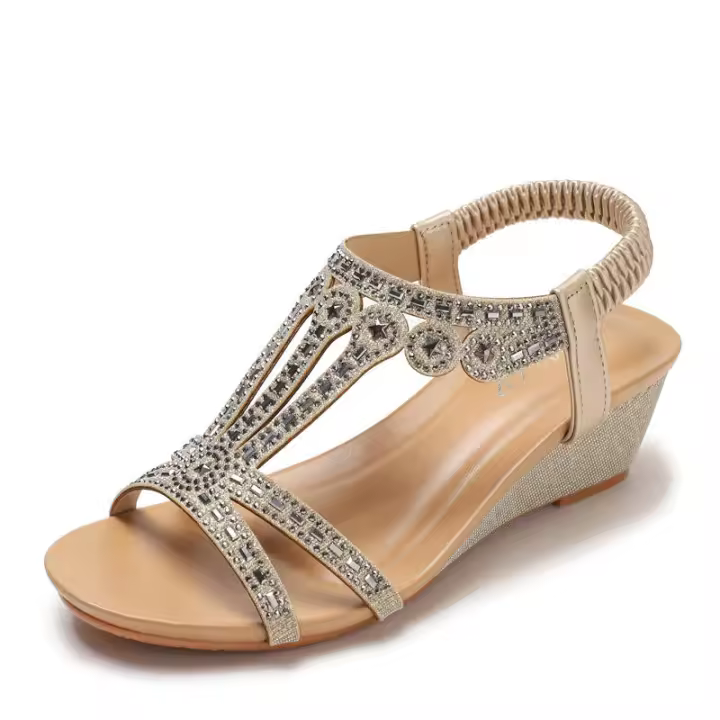 Sandalias de Diamante para Mujer Verano 2025 Estilo Romano Cómodo con Banda Elástica - 1