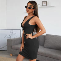 Vestido casual de mujer sin mangas de cuello V irregular de cintura alta falda corta en forma de a - details 0