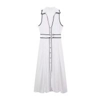 TRAFZA-vestido camisero Retro decorativo para mujer, elegante, de lunares, a la moda, sin mangas, con solapa, de un solo pecho, con cinturón, línea brillante - details 1