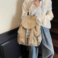 Mochilas simples de Color sólido con cordón, bolsos de hombro fruncidos de nailon de gran capacidad, mochila escolar informal ligera para estudiantes, viaje - details 15