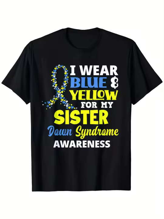 Camiseta de Conciencia de Down Syndrome Cuello Redondo Manga Corta Material de Algodón Suave y Cómodo Regalo Ideal para el Padre - 1