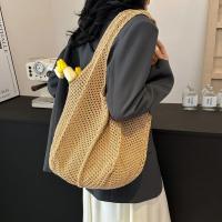 Bolso de hombro tejido de Color liso para mujer, bolso de malla de ganchillo suave con agujeros, bolso tejido informal versátil de gran capacidad para verano - details 2
