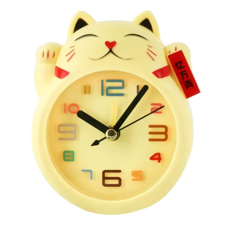 Reloj despertador creativo de gato de la suerte, Mini decoración de mesa, plástico bonito para estudiantes - 1