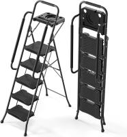 Peldaños Anchos con Baranda, Escalera de Tijera con Pedal Antideslizante, Taburete Plegable para Hogar Cocina Garaje Jardín Oficina, Capacidad de Carga de 900LBS, Azul - details 49