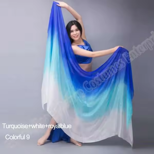 Mantón para el vientre, velo de seda para danza del vientre, bufanda facial personalizada hecha a mano, degradado de 200 cm, 250 cm y 270 cm - 1