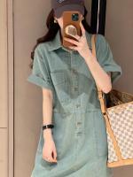 Vestido de Denim para Mujer de Moda Estilo Suelto, Cuello de Polo, Falda Midi en Forma de H - details 7