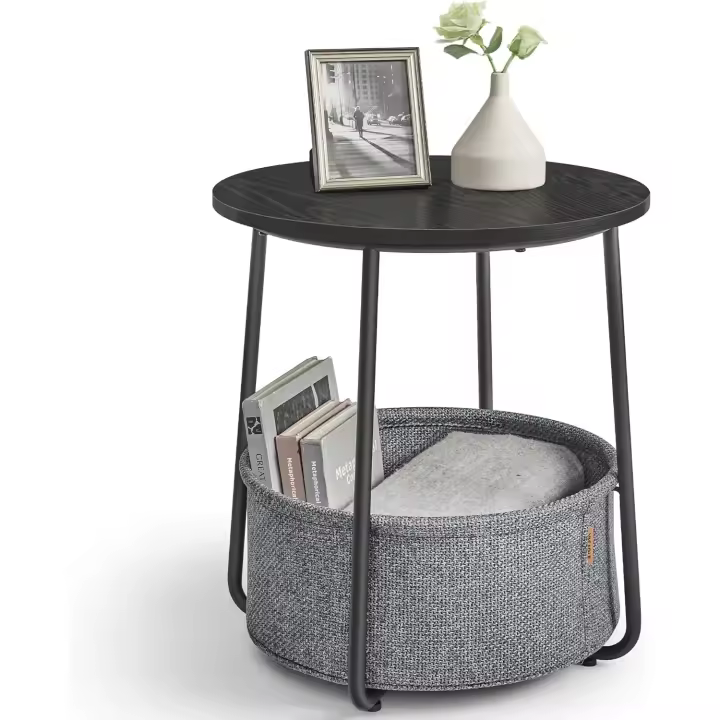 Redonda lateral con cesta de tela, espaciosa, para salón, dormitorio, mesita de noche - 1