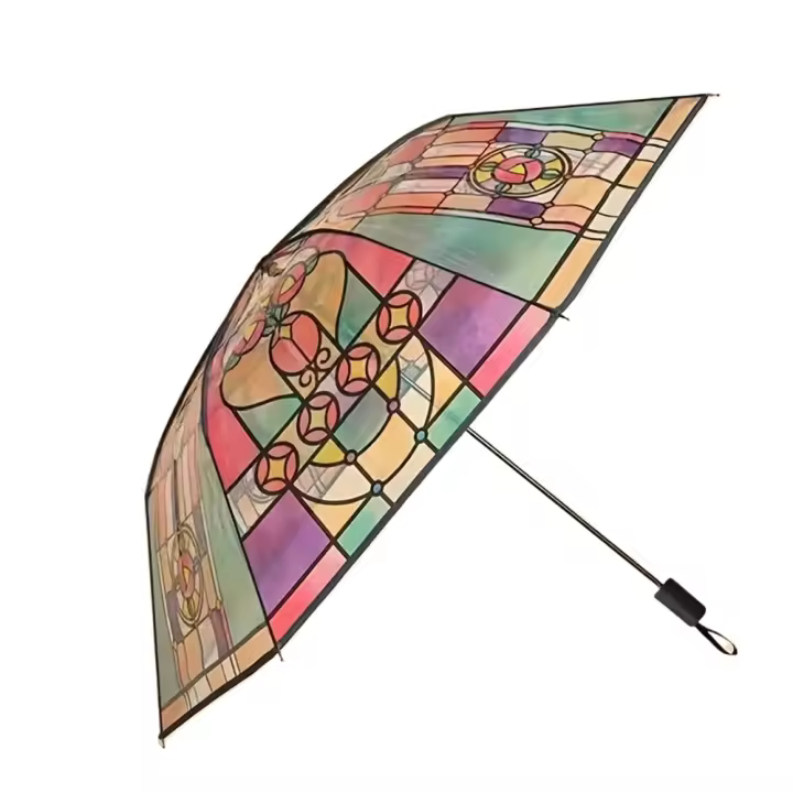 Ventana retro con diseño floral transparente, paraguas portátil con apertura y cierre completamente automáticos, 1 unidad. - 1