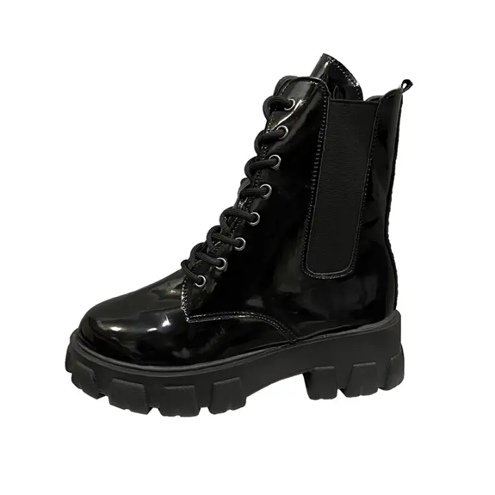 Nuevas botas cortas negras de moda geniales de moda botas de mujer de tacón grueso de suela gruesa - 1