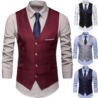 Chaleco clásico Formal de negocios para hombre, traje de Color sólido, de un solo pecho, talla grande, novedad de 2020 - details 5