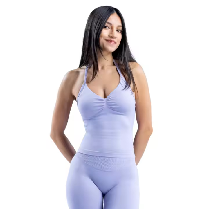 Chaleco deportivo sin costuras para mujer, de secado rápido, sostenible, sin espalda, estampado sólido, ligero, transpirable, para fitness. - 1