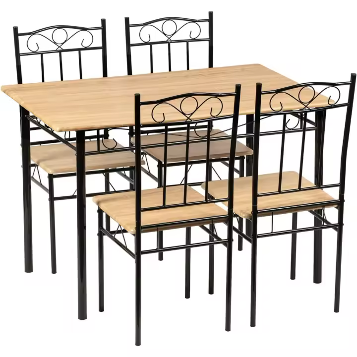 de Comedor Mesa y 4 Sillas, Mesa y Sillas de Comedor de Madera Veteada con Estructura de Metal, para Comedor, Cocina y salón - 1