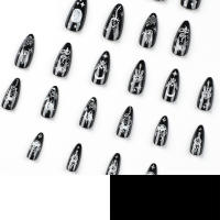 Elegante Arte de Uñas de Dibujos Animados Negro Brillante Kit de 24 Puntas con Pegamento de Gelatina para Mujeres y Niñas - details 1