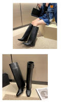 Botas Vaqueras Occidentales Para Mujer, Nuevas Botas Altas De Cabeza Cuadrada Pequeña Con Hebilla Doble De Tacón Grueso - details 7