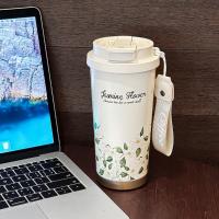 Termo portátil de acero inoxidable con diseño de flores, a prueba de fugas, capacidad de 500 ml, con pajita, doble pared, para viaje y uso en el coche. - details 5