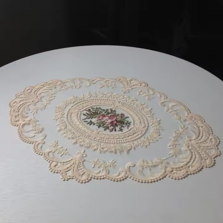 Mantel Redondo De Ganchillo Hecho A Mano Con Diseño De Huecos Para El Hogar Y La Sala De Estar, Decoración De vinilo - 1