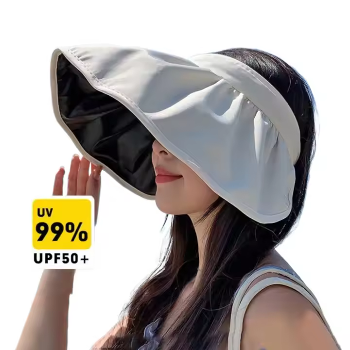 2025 Sombrilla de viaje de Verano, sombrero bloqueador solar, Aleros grandes, temperament anti-UV, Todo Sombrero de Copa vacío, Sombrero de Sol de TIDE, Sombrero de paja para niños - 1
