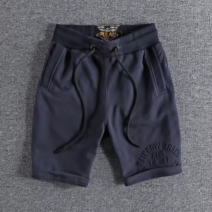 Liquidación, pantalones deportivos de color sólido con relieve de tendencia de calle británica de verano para hombres, pantalones cortos casuales de rizo lavados - 1