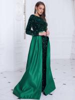 Vestido de Fiesta de Manga Larga y Brillante Cuello Redondo, Lentejuelas Elásticas, Alto hasta el Suelo Pañuelo de Moda para Mujeres con Negro y Verde Desmontable - details 3