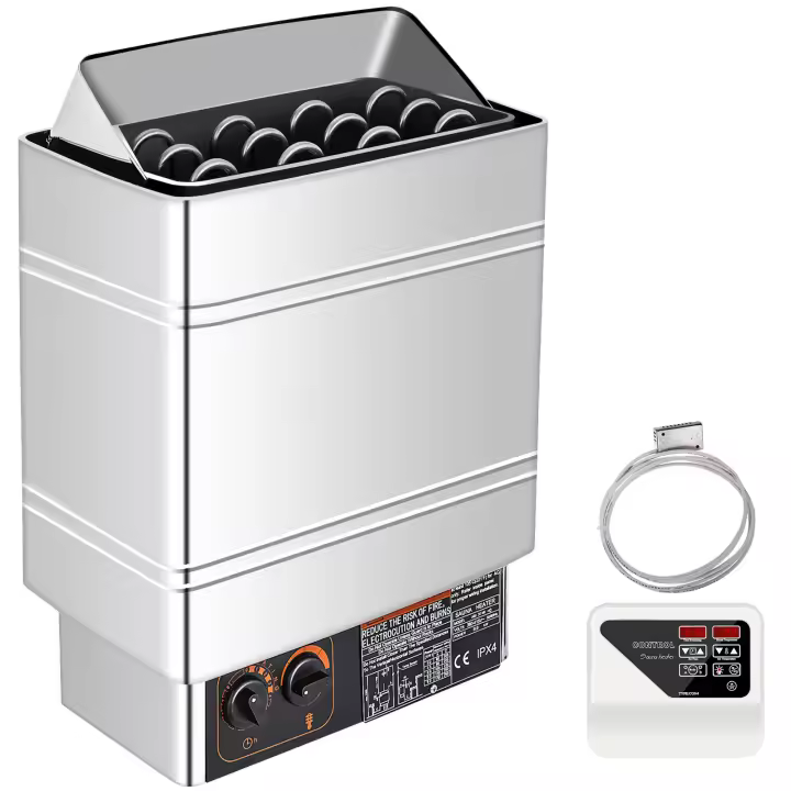SucceBuy Estufa eléctrica para sauna de 9 kW con controlador externo, acero inoxidable, para habitación de 9 a 13 m³ - 1