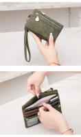 Cartera pequeña y plegable con cremallera doble, billetera corta con correa para la muñeca, billetera portátil de cuero PU para mujer - details 8