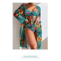 Traje de baño floral con estampado Conjunto de bikini para mujer Sujetador inalámbrico con almohadilla Top deportivo Blusa de manga larga Talla grande - details 11