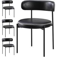 4, sillas de comedor nórdicas para cocina, patas de metal, silla de salón acolchada, respaldo y patas de acero negro, para sala de estar, comedor - details 0