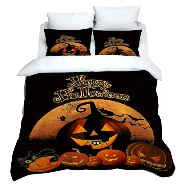 Ropa de cama de poliéster con estampado personalizado de Halloween, suave y cómoda, tamaño completo, juegos de cama con edredón personalizables - 1