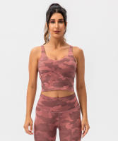 SHINBENE Sujetador Deportivo Largo de Cuello V para Mujer con Estampado de Camuflaje y Junto Incorporado para Yoga Fitness Workout Tamaño XS-XL - details 7