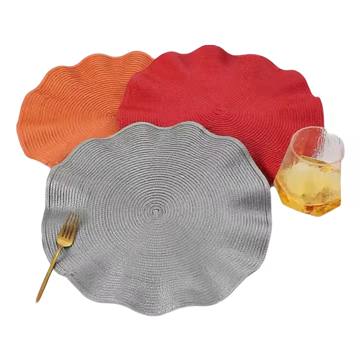 Juego de 8 manteles individuales redondos con diseño tejido, manteles resistentes al calor, lavables con borde corrugado - 1