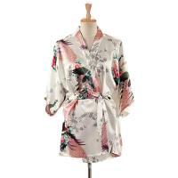 Kimono japonés con estampado de pavo real para mujer, ropa de dormir de estilo corto de satén de seda, camisón de casa, bata de baño, disfraz - details 8