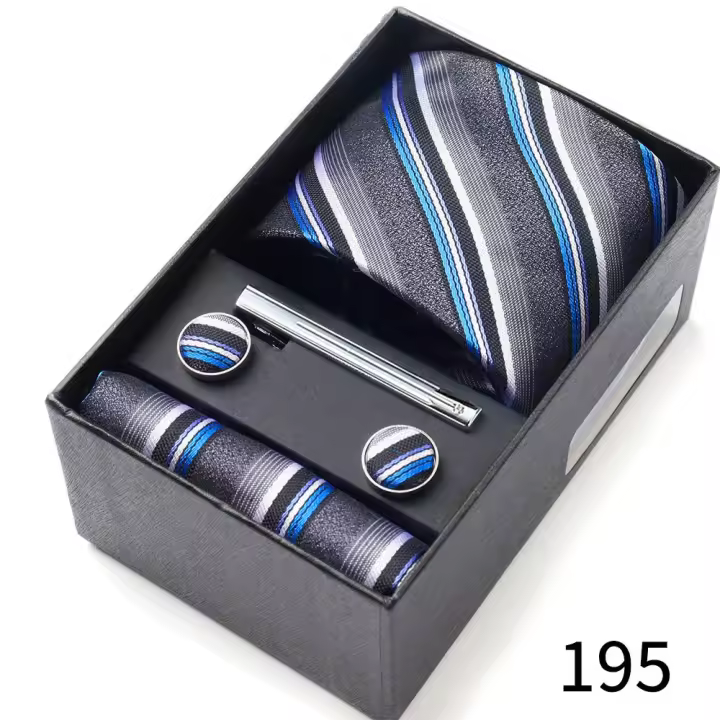 Caja de regalo de corbata para hombre con corbatas, pañuelos, gemelos, pinzas para corbata, conjuntos de 6 piezas, corbatas formales para festivales de bodas y negocios en grupo - 1
