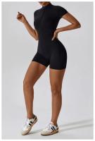 1 pieza de verano con cremallera de manga corta Yoga de una pieza para mujer danza Fitness ejercicio ajustado ropa de una pieza - details 19