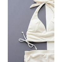 Traje de baño con abertura triangular para mujer, conjunto de bikini liso elegante a rayas - details 4