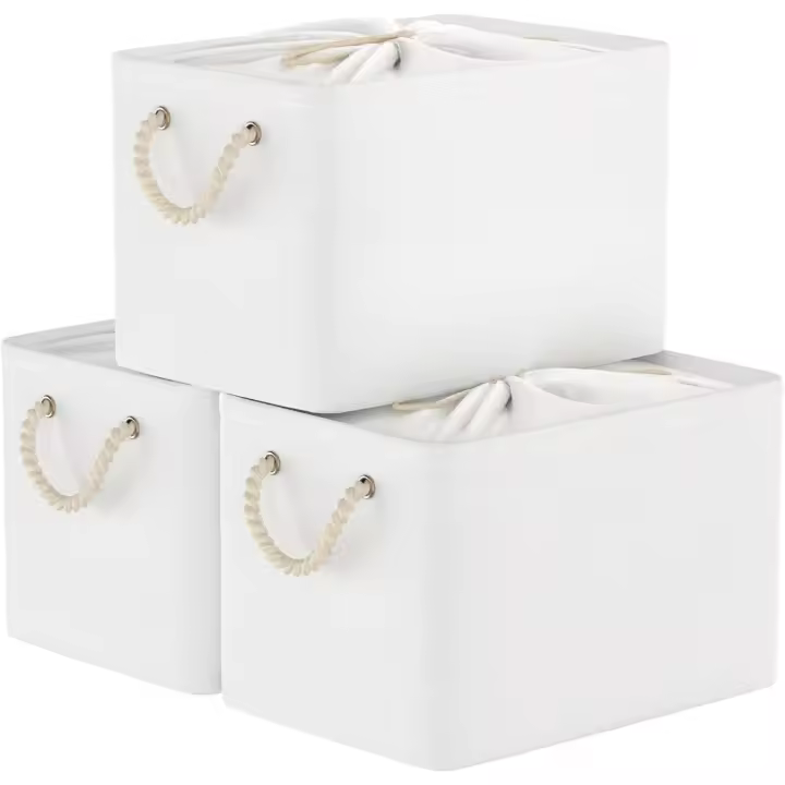 Juego de 3 Cestas de Almacenamiento Grande Cajas de Almacenaje con Cubierta de Cordón y 2 Asas - 1