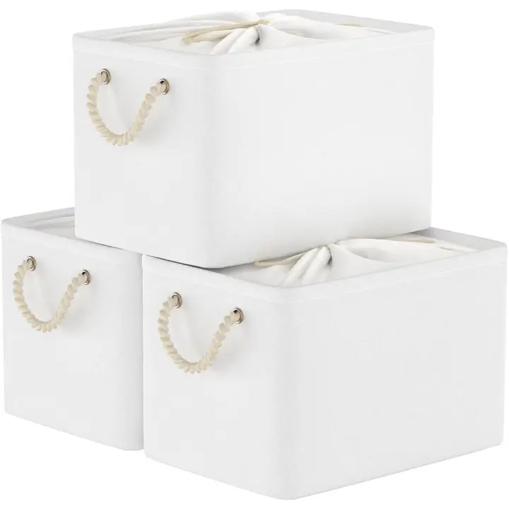 Juego de 3 Cestas de Almacenamiento Grande Cajas de Almacenaje con Cubierta de Cordón y 2 Asas - 1
