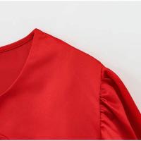 OUWU- Blusas Rojas de Moda con Mangas Abullonadas para Mujer, Blusa Casual con Cuello Redondo y Cordones, Elegantes Tops de Oficina para Mujer Primavera 2025 - details 5