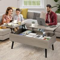 Mesa de Centro, Mesa de Centro Regulable en Altura, Extraíble, Extensible, Compartimento de Almacenaje Oculto Independiente, Tablero Elevable Doble, Mesa de Sofá de Salón, Color Nogal - details 23