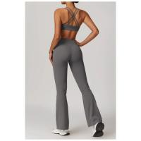 Pantalones acampanados de cintura alta para mujer, mallas deportivas elásticas, ropa deportiva, cinturón cruzado, botas cortas, pantalones de Yoga - details 11
