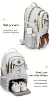 WEIXIER Mochila multifuncional elegante para hombre: nailon duradero con textura de cocodrilo, gran capacidad para computadora portátil, viajes, escuela y trabajo, diseño blanco y marrón, regalo perfecto para amigos y familiares, mochila de viaje - details 6