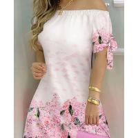 Vestido Estampado Sexy A La Moda Para Mujer, Vestido Acampanado De Manga Corta Con Hombros Descubiertos, Minivestidos Con Hombros Descubiertos Para Mujer - details 6