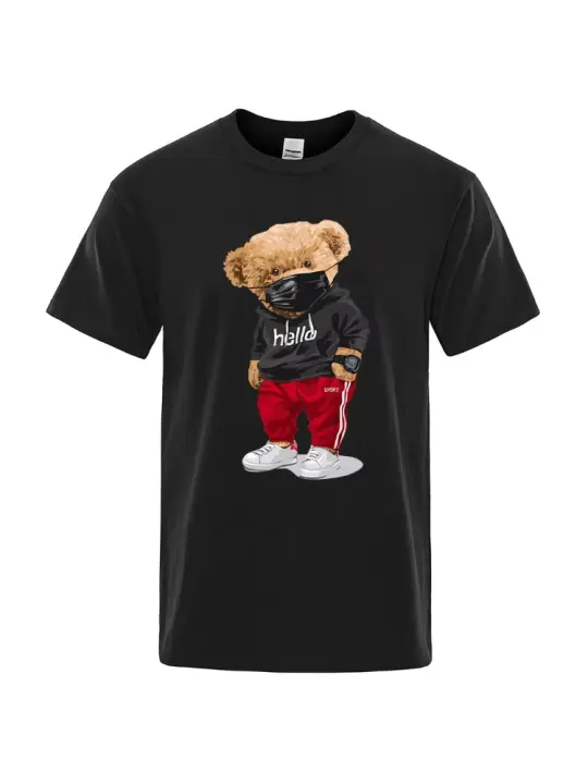 Camiseta de Oso con Máscara para Hombre Manga Corta y Media, Estampada, Moda Deportiva, Talla Grande, Verano, S a XXXL, 100% Algodón - 1