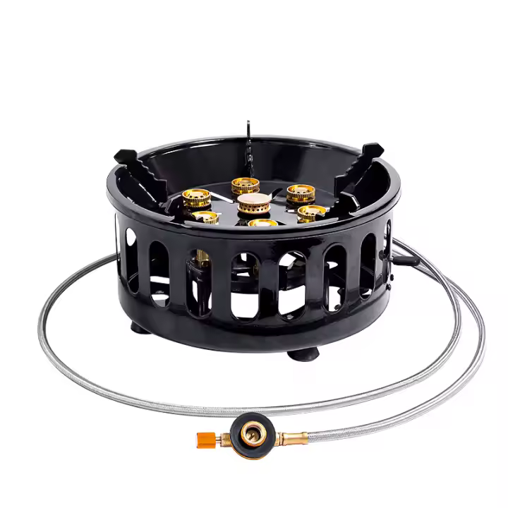 Estufa de Camping Portátil de Acero Inoxidable Quemador de Gas de Alta Potencia de 19800W con 7 Núcleos A Prueba de Viento, Ideal para Deportes y Aire Libre - 1