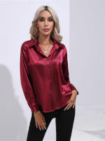 Camisa de manga larga para mujer, camisa elegante de color, satén, imitación de seda - details 3