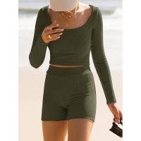 BUNO-Conjunto de ropa de estar por casa para mujer, tops ajustados de manga larga y pantalones cortos de motorista, 2 piezas, verano, 2025 - details 49