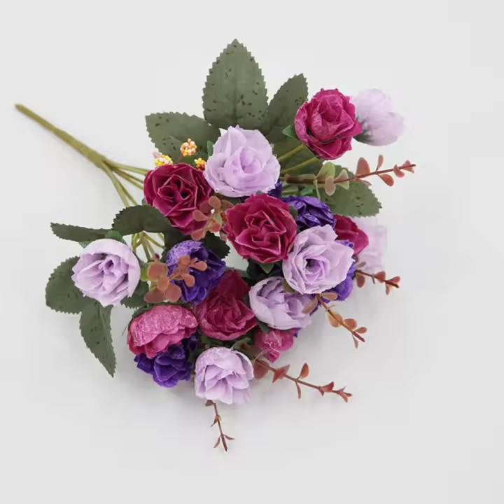 Ramo de rosas de 21 cabezas, accesorios de bricolaje de flores artificiales, adorno de mesa, flores de simulación, accesorios de fotografía multicolores - 1